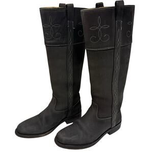 Sancho Boots Knee High Tall Pull On Riding Western Stitching Size 7 Gray Leather